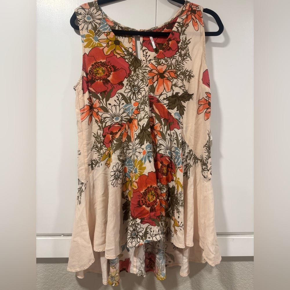 Free People Red-Orange Floral Sleeveless Top